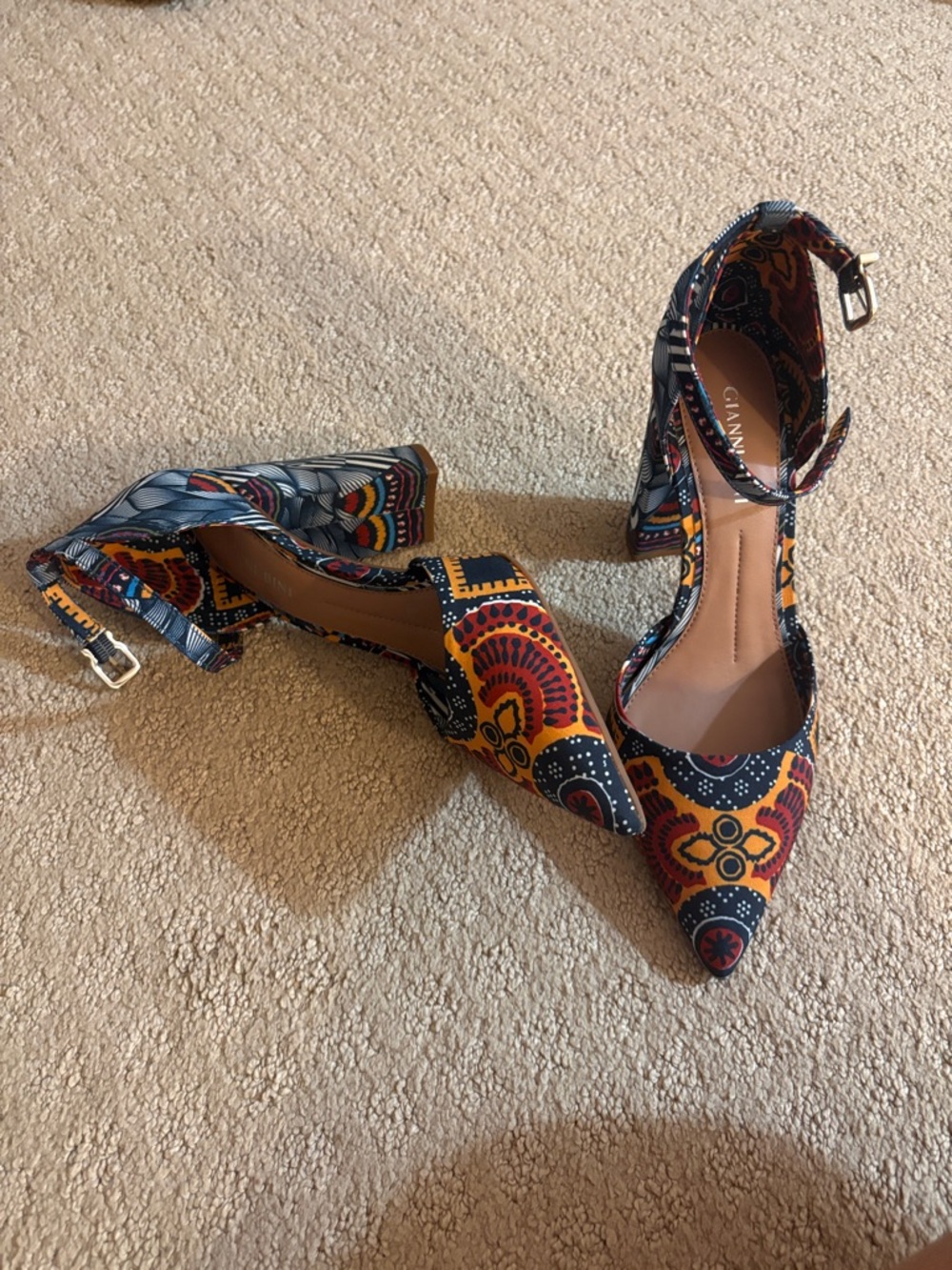 Gianni Bini Multicolor Printed Ankle-Strap Pumps - Orange/Blue